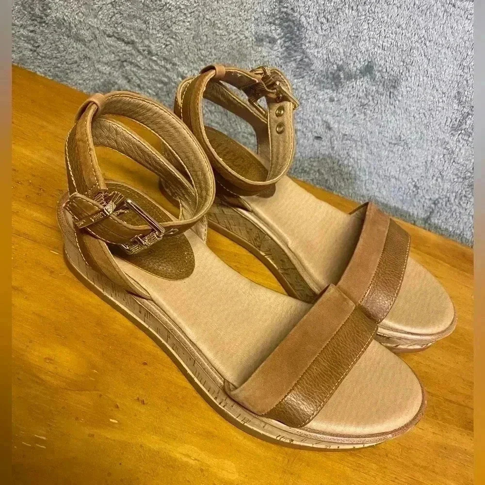 Lucca Lane Leesa Cork Sandals Womens 7.5 Brushed Brown‎ Casual Open Toe Platform - Picture 3 of 9